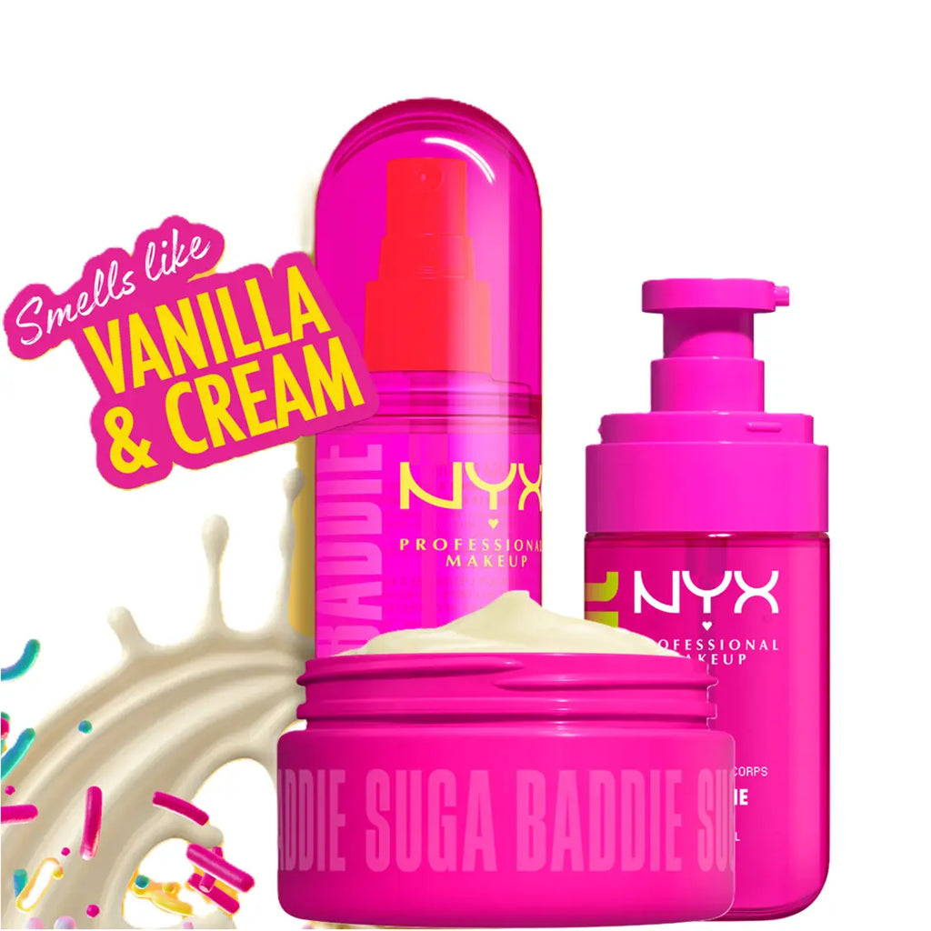 [NEW] Suga Baddie Ultimate Body Care Set, Shimmer Body Oil + Whipped Body Butter + Hair & Body Mist, 24H Hydration— NYX Professional Makeup